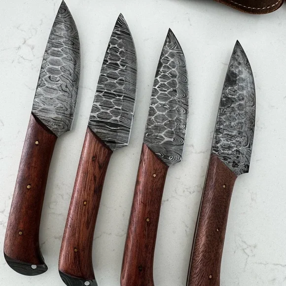 Set of 4 steak knifes Brown Leather Knife Roll for Men